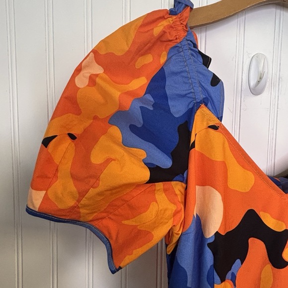 Tabitha Brown Dress 2  Midi Blue Orange Tropical Abstract Floral Pocket - Picture 3 of 11